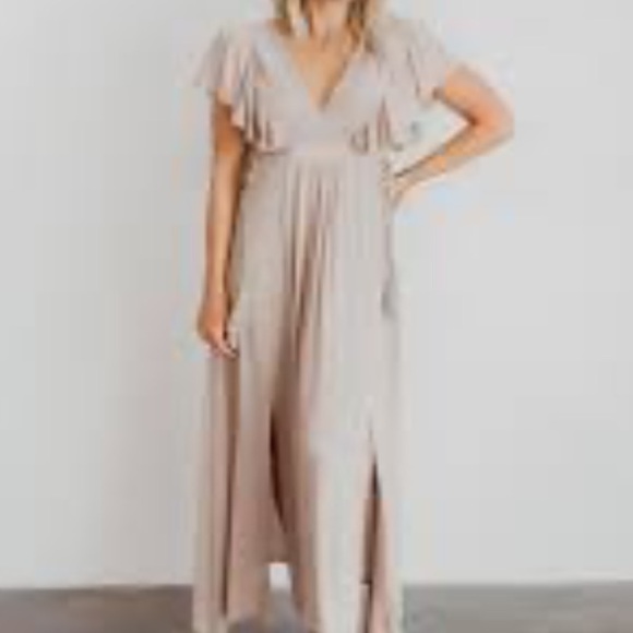 Baltic Born Jennifer Sand  Midi Dress V Neck Boho Size M Flutter Sleeved - Picture 2 of 12